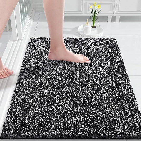 Yimobra Bathroom Rugs Non Slip Washable,Soft Absorbent Microfiber Bath Mat, Dual-Tone Decor Rug with Rubber Backing for Bathroom Floor,Tub and Shower,32x20, Home Essentials,Black and White - ModernBath