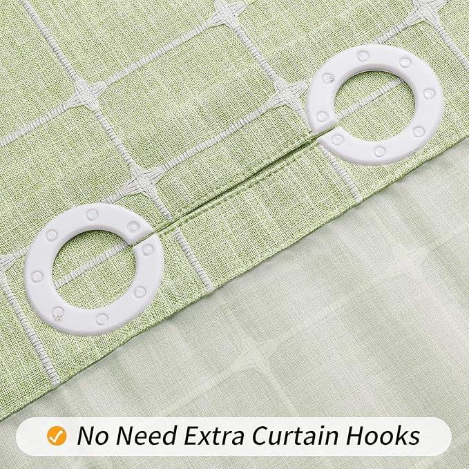MitoVilla No Hooks Required Farmhouse Shower Curtain with Snap-in Liner - with Window & Magnets, Boho Cotton Linen Fabric Shower Curtains with Tassels for Rustic Bathroom Decor, Sage Green, 72 x 74 - ModernBath