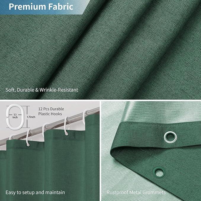 THAIGEE 2-in-1 Waterproof Fabric Shower Curtain or Liner,Linen Textured,Breathable TPU & Washable Bathroom Shower Curtain Set with 12 Plastic Hooks,Modern,72"x72" Emeraldgreen - ModernBath