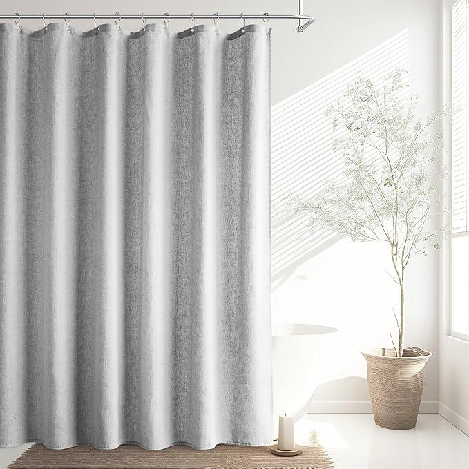 Jowels Light Grey Linen Shower Curtain, Boho Farmhouse Shower Curtain Set for Bathroom, 200GSM Luxury Weighted Water Resistant Fabric Textured Shower Curtains with 12 Metal Hooks, 72Wx72H - ModernBath