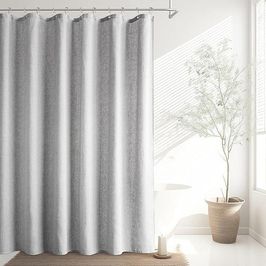 Jowels Light Grey Linen Shower Curtain, Boho Farmhouse Shower Curtain Set for Bathroom, 200GSM Luxury Weighted Water Resistant Fabric Textured Shower Curtains with 12 Metal Hooks, 72Wx72H - ModernBath