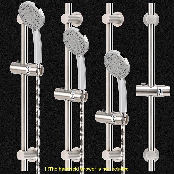NearMoon Shower Slide Bar with Height/Angle Adjustable Handheld Shower Holder, Bathroom SUS 304 Stainless Steel Shower Head Holder for Bath (Adhesive, Brushed Nickel) - ModernBath