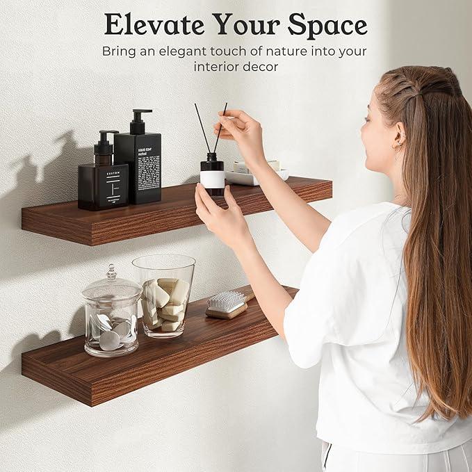 Floating Shelves for Wall, Wall Mounted Rustic Wood Shelves for Bathroom, Bedroom, Living Room, Kitchen, Hanging Shelf for Books/Storage/Room Decor (Walnut, 40") - ModernBath