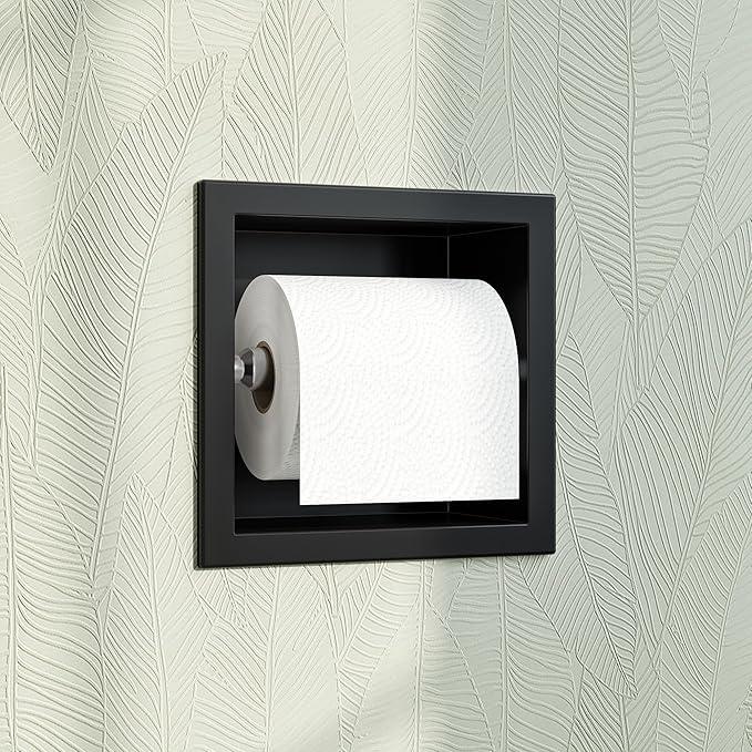 Toilet Paper Holder, SUS 304 Stainless Steel Recessed Toilet Paper Holder Built-in, in Wall Toilet Paper Wall Holder for Bathroom, Matte Black - ModernBath