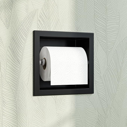 Toilet Paper Holder, SUS 304 Stainless Steel Recessed Toilet Paper Holder Built-in, in Wall Toilet Paper Wall Holder for Bathroom, Matte Black - ModernBath