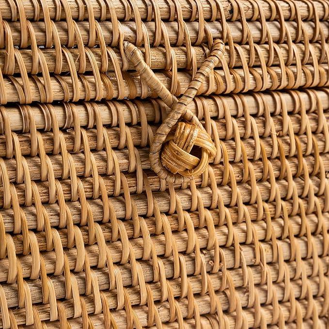 Rattan Square Tissue Box Cover- 5.7" x 5.7" x 5"-Decorative Woven Facial Tissue Holder with Hinged Top Lid- Facial Box for Home, Office,Bathrooms, Decoration (Yellow) - ModernBath