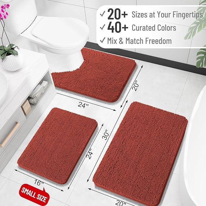 OLANLY Bathroom Rugs 30x20, Extra Soft Absorbent Chenille Bath Rugs, Rubber Backing Quick Dry, Machine Washable Bath Mats for Bathroom Floor, Tub and Shower, Home Decor Accessories, Rustic Terracotta - ModernBath