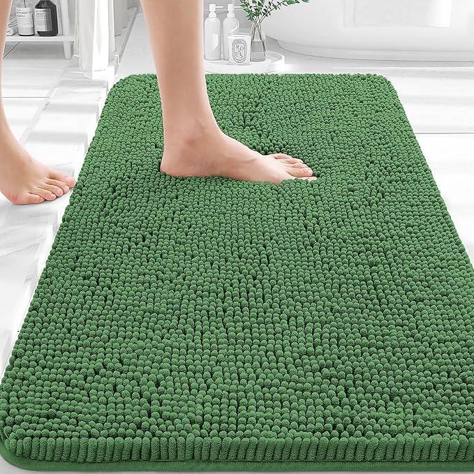 OLANLY Bathroom Rugs 36x24, Extra Soft Absorbent Chenille Bath Rugs, Rubber Backing Quick Dry, Machine Washable Bath Mats for Bathroom Floor, Tub and Shower, Home Decor Accessories, Olive Green - ModernBath