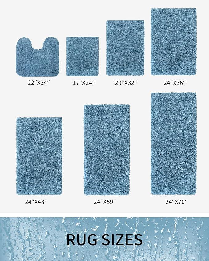 Ruggnovea Toilet Rugs U-Shaped Mat 24x22, Contour Bathroom Mat - Ultra Soft & Absorbent Microfiber, Quick-Dry, Machine Washable with High Density Foam Latex Non Slip Backing, Blue - ModernBath