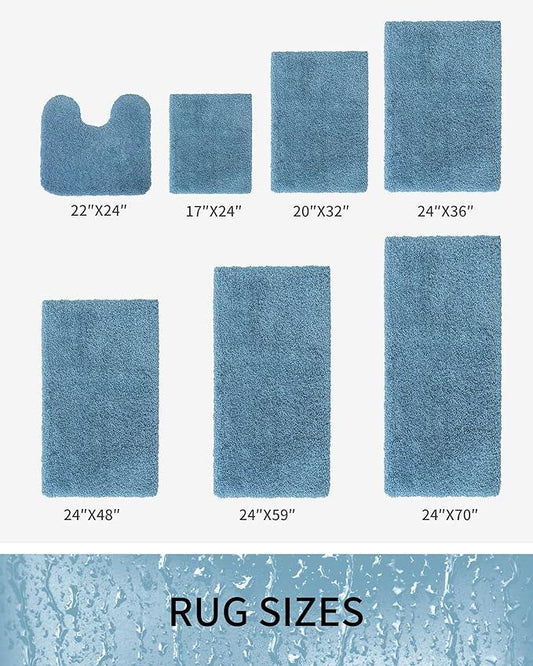 Ruggnovea Toilet Rugs U-Shaped Mat 24x22, Contour Bathroom Mat - Ultra Soft & Absorbent Microfiber, Quick-Dry, Machine Washable with High Density Foam Latex Non Slip Backing, Blue - ModernBath