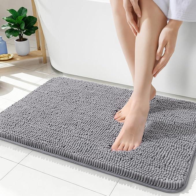 OLANLY Bathroom Rugs 35x24, Extra Soft Absorbent Chenille Bath Rugs, Rubber Backing Quick Dry, Machine Washable Bath Mats for Bathroom Floor, Tub and Shower, Home Decor Accessories, Grey - ModernBath