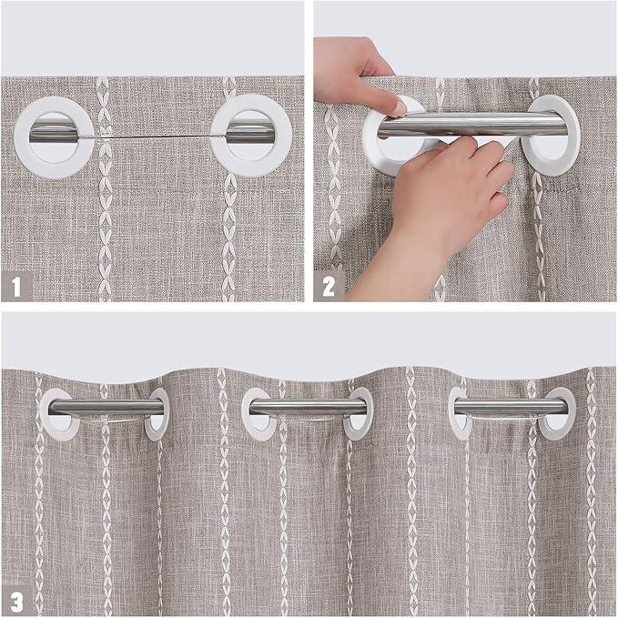 MitoVilla No Hooks Required Boho Farmhouse Shower Curtain with Snap-in Liner, Cotton Linen Fabric Shower Curtains with Tassels for Rustic Neutral Bathroom Decor, Grey Taupe, 72 x 74 - ModernBath