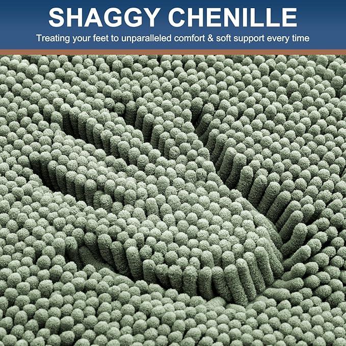 Smiry Luxury Chenille Bathroom Rugs 40x32, Extra Soft and Absorbent Shaggy Bath Mat, Machine Washable, Non-Slip Plush Carpet Runner for Tub, Shower, and Floor, Home Decor Accessories, Sage Green - ModernBath