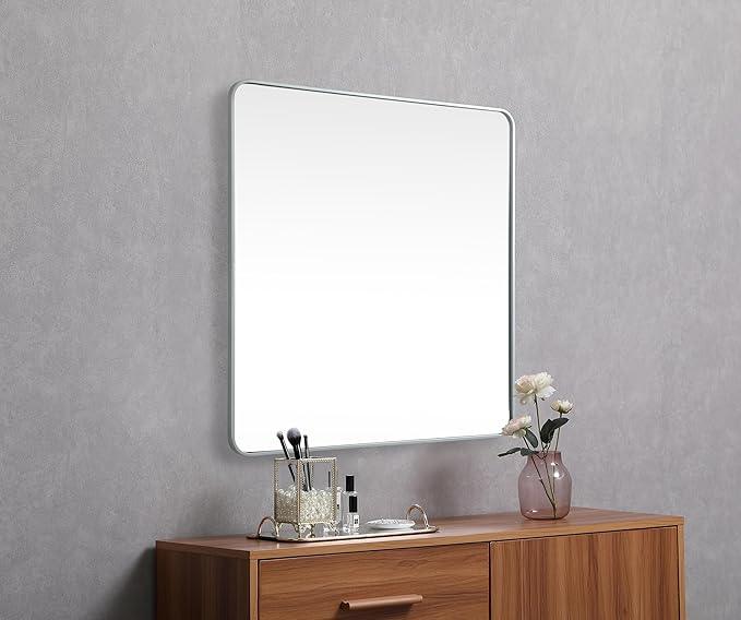 ARS Concepts Aura, Soft Corner Metal Square Mirror 42X42 Inch in, Modern, Silver - ModernBath