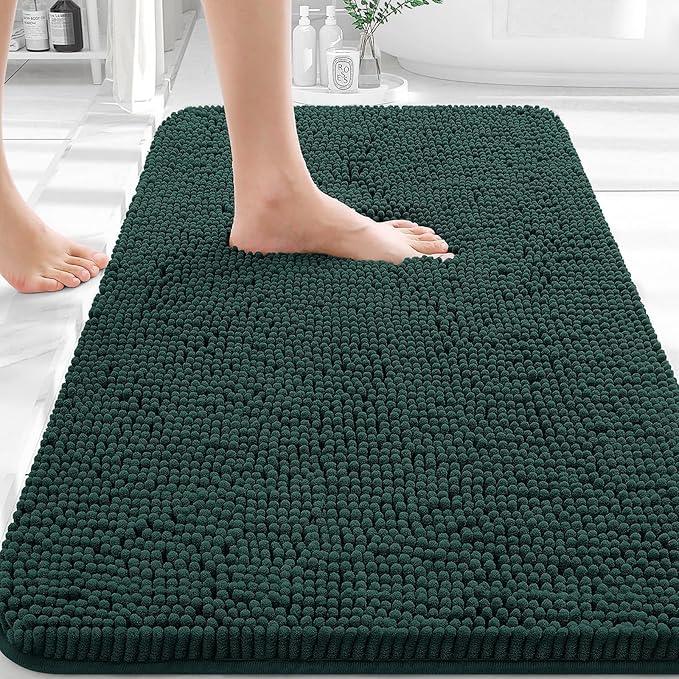 OLANLY Bathroom Rugs 36x24, Extra Soft Absorbent Chenille Bath Rugs, Rubber Backing Quick Dry, Machine Washable Bath Mats for Bathroom Floor, Tub and Shower, Home Decor Accessories, Blackish Green - ModernBath