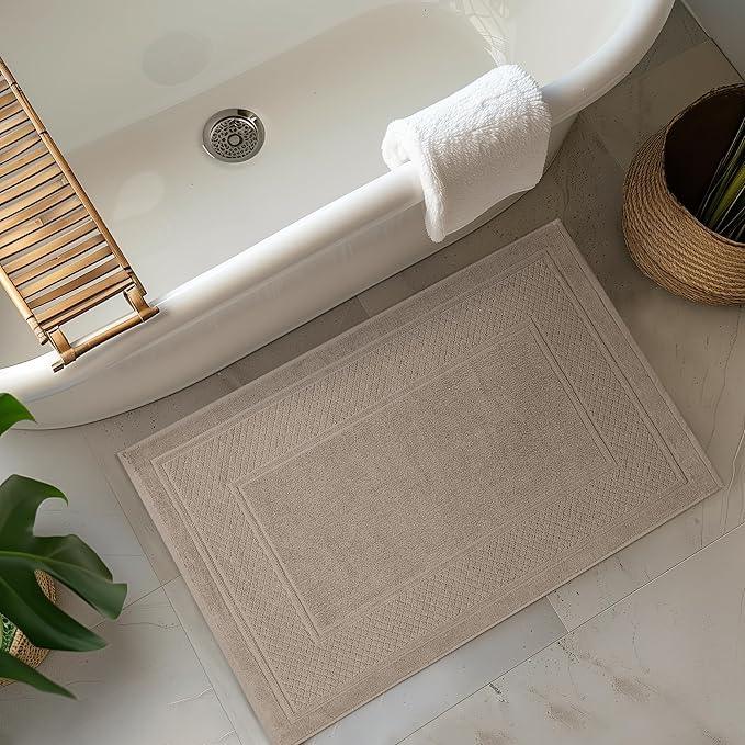 Avalon Towels Beige Bath Mat - 100% Cotton Set of 2 Absorbent Bathmat - Bathroom Mats Quick Dry Bath Mats for Bathrooms (22x34 Inches) - ModernBath