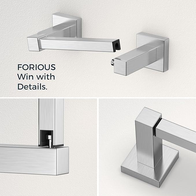 FORIOUS Toilet Paper Holder and Hand Towel Ring Set, SUS 304 Stainless Steel Double Post Pivoting Tissue Roll Holder Wall Mount, Modern Bathroom Hardware Accessories Set, Brushed Nickel - ModernBath