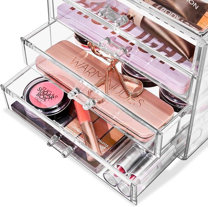 Sorbus Acrylic Makeup Organizer Set, 4-Drawer Vanity & Countertop Cosmetic Storage with Wide Drawers, Clear Makeup Storage for Brushes, Lipsticks, Jewelry – Holiday Gift for Women & Teens - ModernBath