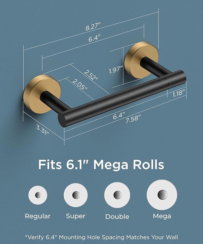 FORIOUS Toilet Paper Holder Wall Mount, Stainless Steel Rustproof Double Post Pivoting Tissue Roll Holder for Bathroom, Commercial Toilet Paper Dispenser, Matte Black & Brushed Gold - ModernBath