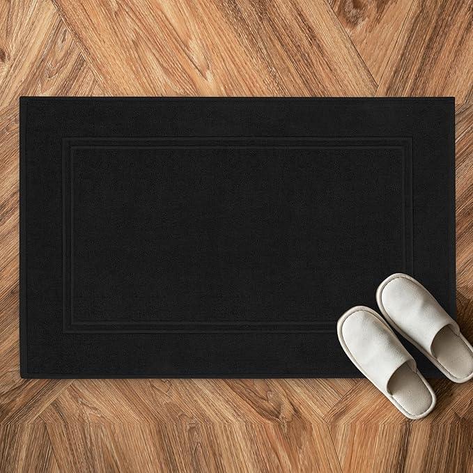 Tens Towels Pack of 2 Bath Mats 100% Cotton, 20 x 32 Inches, Super Absorbent, Hotel Quality Premium Floor Towels, Luxurious, Soft & Quick Dry, Not a Bathroom Rug, Black - ModernBath