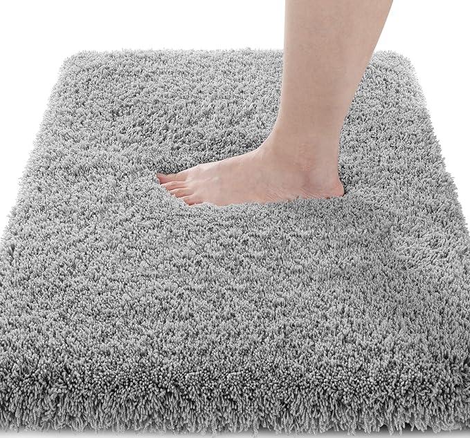 Yimobra Fluffy Plush Bath Rug, Super Shaggy Soft Comfortable Non Slip, Water Absorbent Microfiber Bath Mat, Dries Quickly, Machine Washable Thick Bathroom Rugs for Shower, 60"x 24", Pure Gray - ModernBath