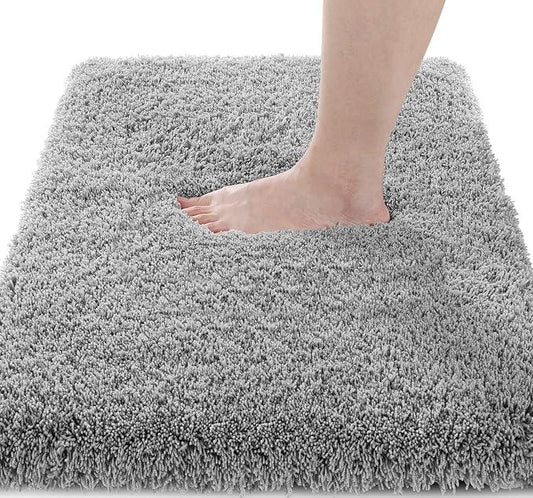 Yimobra Fluffy Plush Bath Rug, Super Shaggy Soft Comfortable Non Slip, Water Absorbent Microfiber Bath Mat, Dries Quickly, Machine Washable Thick Bathroom Rugs for Shower, 44"x 24", Pure Gray - ModernBath