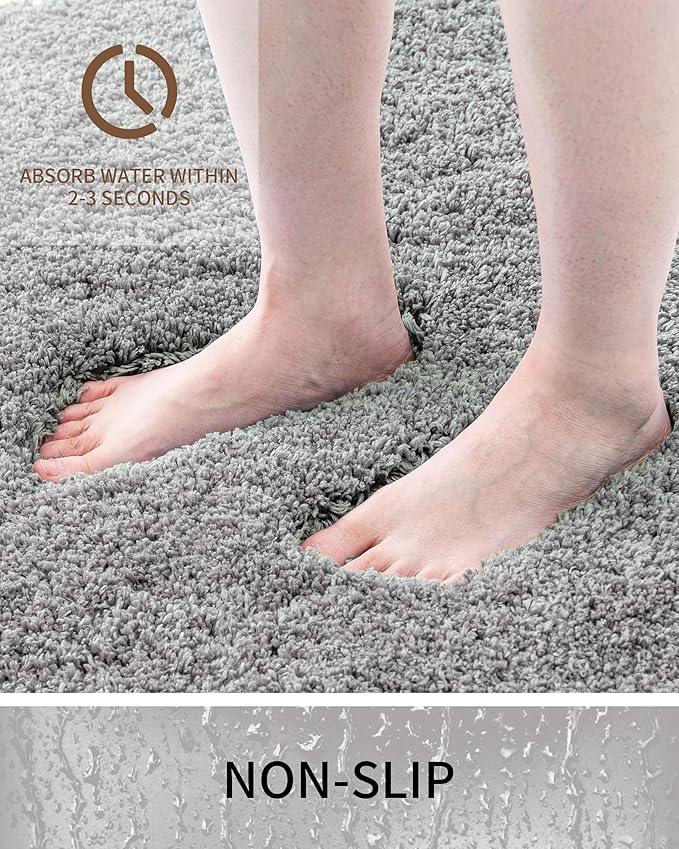 Ruggnovea Bathroom Rugs Non Slip Washable 59x24, Ultra Soft Thick Shaggy Absorbent Bath Mats, High Density Foam Latex Non Slip Backing Bath Rugs, Microfiber Bath Mats for Bathroom Floor&Sink,Grey - ModernBath