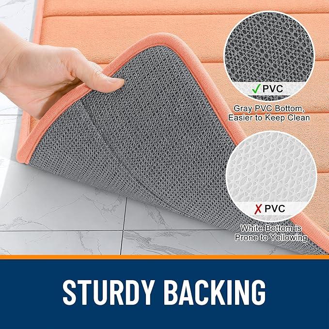 OLANLY Memory Foam Bath Mat 24x16, Super Soft Absorbent Bathroom Rugs, Quick Dry, Machine Washable Shower Floor Rugs, Bathmat Carpet, Bathroom Home Decor Accessories, Peach - ModernBath
