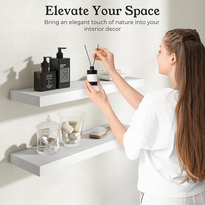 Floating Shelves for Wall, Wall Mounted Rustic Wood Shelves for Bathroom, Bedroom, Living Room, Kitchen, Hanging Shelf for Books/Storage/Room Decor (White, 48") - ModernBath