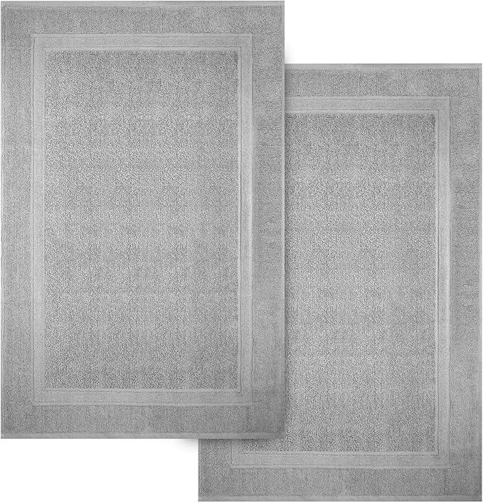 Infinitee Xclusives Premium Cotton Bath Mats for Bathroom – Pack of 2 | 34x22 Inches | Ultra Soft, Super Absorbent, Non-Slip, Machine Washable Mats (Charming Grey) [Not a Rug] - ModernBath