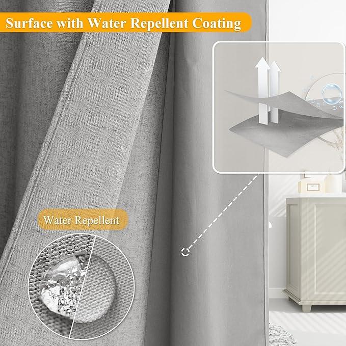 Jowels No Hooks Needed Linen Shower Curtain and Liner Set,Light Grey Hotel Luxury Decor Shower Curtains for Bathroom with See Through Top Window,Water Resistant Fabric,72Wx84L,Light Grey - ModernBath