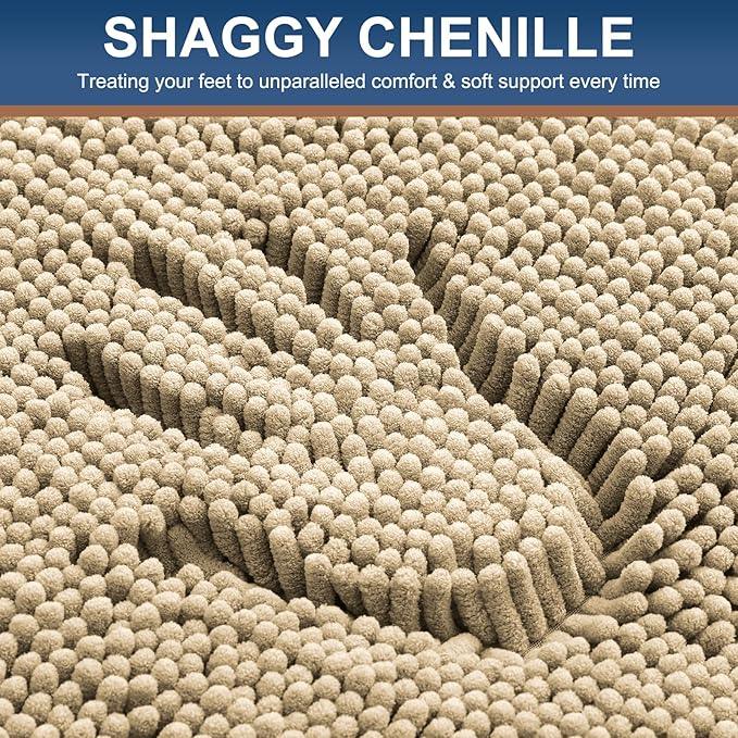 Smiry Luxury Chenille Bathroom Rugs 36x24, Extra Soft and Absorbent Shaggy Bath Mat, Machine Washable, Non-Slip Plush Carpet Runner for Tub, Shower, and Floor, Home Decor Accessories, Beige - ModernBath