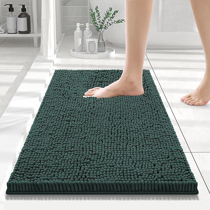 Smiry Luxury Chenille Bathroom Rugs 24x16, Extra Soft and Absorbent Shaggy Bath Mat, Machine Washable, Non-Slip Plush Carpet Runner for Tub, Shower, and Floor, Home Decor Accessories, Green - ModernBath