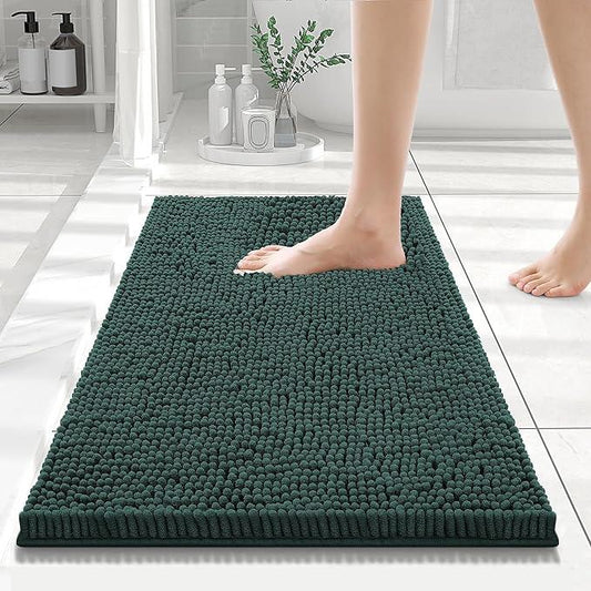 Smiry Luxury Chenille Bathroom Rugs 24x16, Extra Soft and Absorbent Shaggy Bath Mat, Machine Washable, Non-Slip Plush Carpet Runner for Tub, Shower, and Floor, Home Decor Accessories, Green - ModernBath