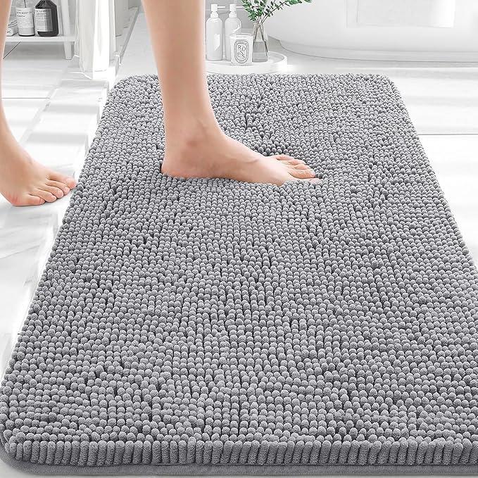 OLANLY Bathroom Rugs 36x24, Extra Soft Absorbent Chenille Bath Rugs, Rubber Backing Quick Dry, Machine Washable Bath Mats for Bathroom Floor, Tub and Shower, Home Decor Accessories, Grey - ModernBath