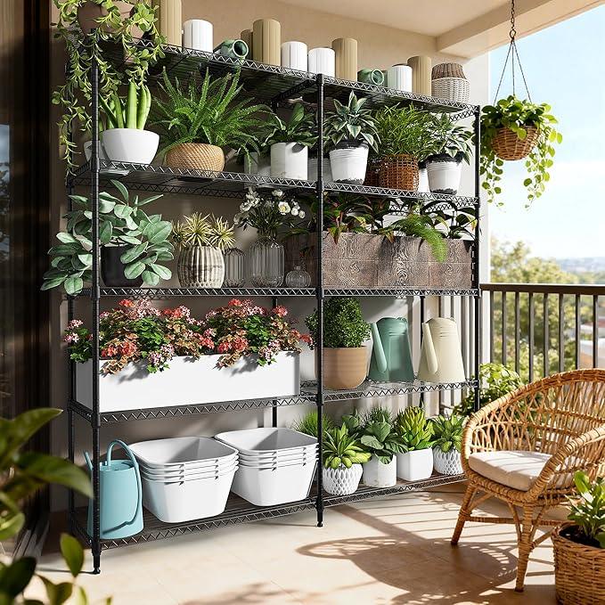 5 Tiers Storage Shelves Load 1500LBS, Metal Shelving Wire Metal Shelving Unit Shelves for Storage Adjustable Garage Shelving for Pantry Kitchen Garage Black 15.8" D x 33.5" W x 70.5" H - ModernBath