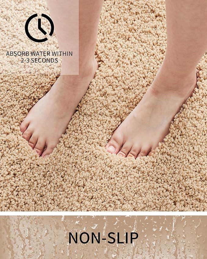 Ruggnovea Toilet Rugs U-Shaped Mat 24x22, Contour Bathroom Mat - Ultra Soft & Absorbent Microfiber, Quick-Dry, Machine Washable with High Density Foam Latex Non Slip Backing, Beige - ModernBath