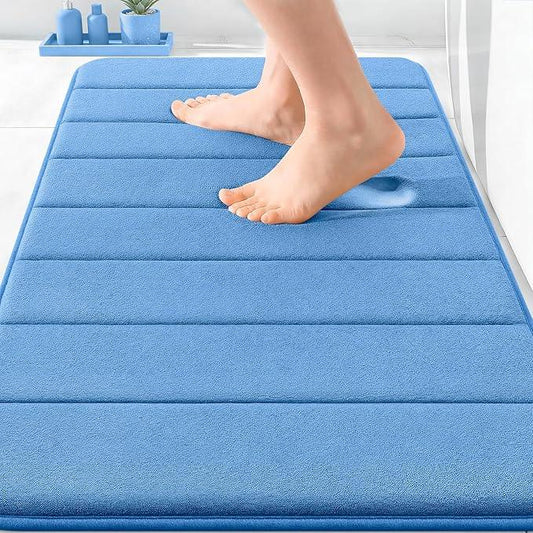 OLANLY Memory Foam Bath Mat 30x20, Super Soft Absorbent Bathroom Rugs, Quick Dry, Machine Washable Shower Floor Rugs, Bathmat Carpet, Bathroom Home Decor Accessories, Cornflower Blue - ModernBath