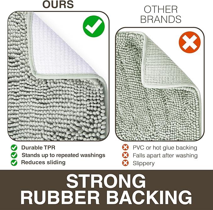 Neater Home Plush Bathroom Rugs 30x20 Thick Chenille Quick Dry Microfiber Absorbent Bath Mat, Soft Bath Rugs, Machine Washable Bathroom Floor Mat for Tub Shower Sink, Home Decor Accessories, Green - ModernBath