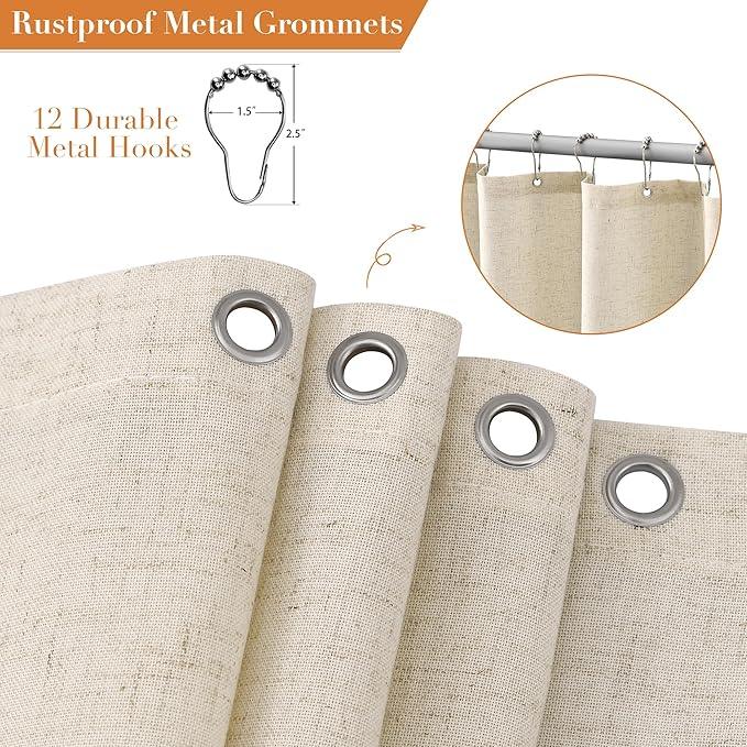 Nanspring Extra Long Beige Boho Linen Shower Curtain 90 Inch Faux Textured Weighted Exquisite Tassel Farmhouse Fabric Bath Curtain Set with Hooks Modern Rustic Shower Curtain for Bathroom 72x90 - ModernBath