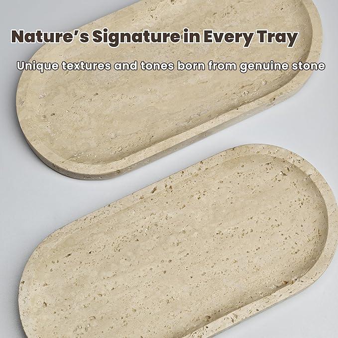 FS NANO 10"x5" Beige Natural Travertine Tray a Decorative and Catchall Organizer for Marble Vanity and Bathroom Countertop for Jewelry Perfume and Candles - ModernBath