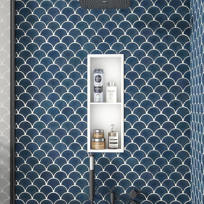 Stainless Steel Shower Niche 8"×24" White Double Shelves No Tiled Needed Niche Shower for Wall Recessed Shower Shelf for Bathroom Storage - ModernBath
