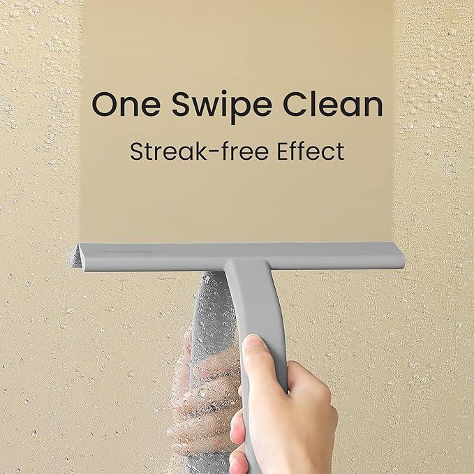 dancemoon JustHang Shower Squeegee for Glass Doors, All-One-Piece Silicone with Built-in Hook Design for Easy Hanging and Cleaning, 10 Inch Gray - ModernBath