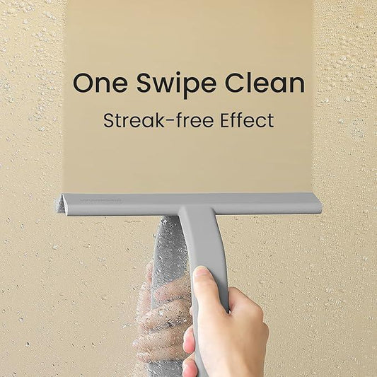 dancemoon JustHang Shower Squeegee for Glass Doors, All-One-Piece Silicone with Built-in Hook Design for Easy Hanging and Cleaning, 10 Inch Gray - ModernBath
