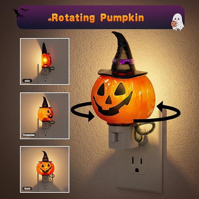 JandCase Pumpkin Night Light, 2 Pack 3000K Night Lights Plug into Wall,Cute & Funny Halloween Night Light for Kids,Plug in Pumpkin Nightlight with 360° Rotatable for Halloween Party Decor - ModernBath