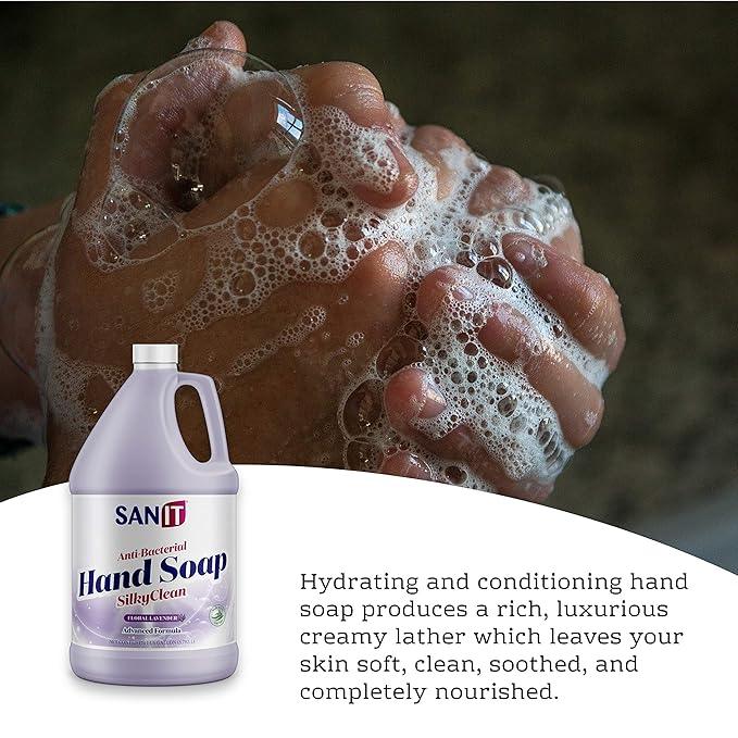 Sanit Silky Clean Antibacterial Liquid Gel Hand Soap Refill - Advanced Formula with Coconut Oil and Aloe Vera - All-Natural Moisturizing Hand Wash - Made in USA, Lavender, 1 Gallon - ModernBath