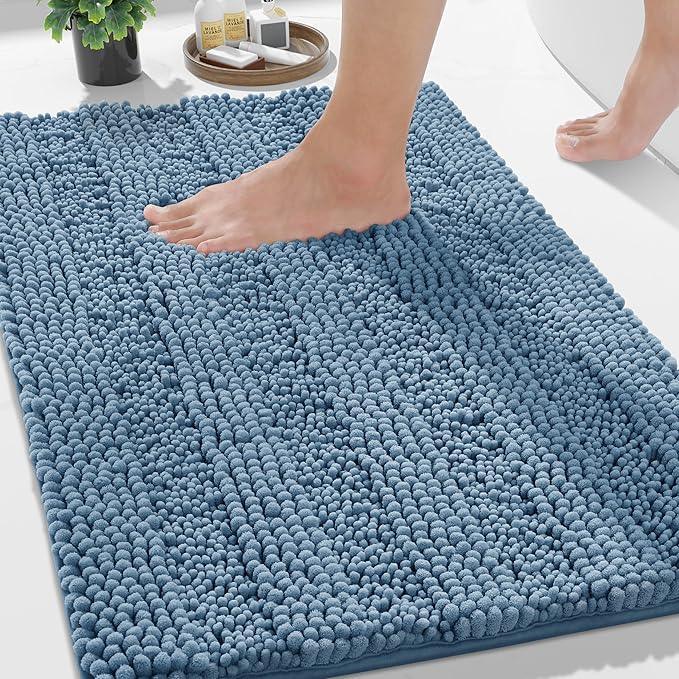 Yimobra Bathroom Rug Mat 32 x 20, Non Slip and Super Absorbent Bath Mat,Machine Washable Quick Dry,Ultra Plush Chenille Shower Rugs for Bathroom Floor Sink Tub and Shower Outside,Denim Blue - ModernBath