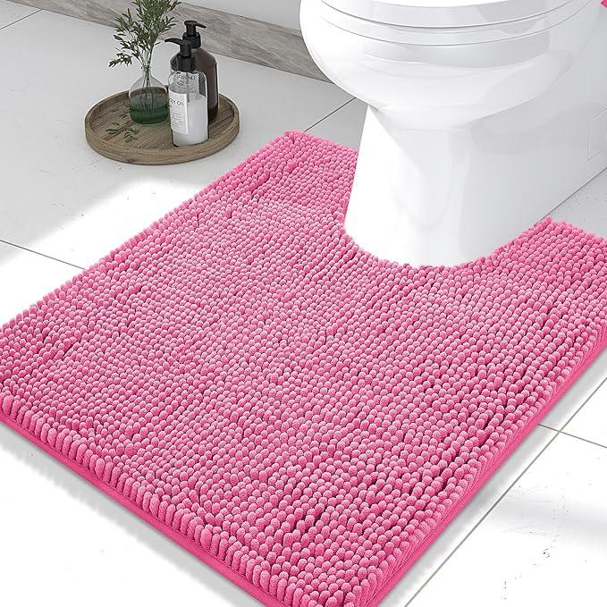 Smiry Luxury Chenille Toilet Rugs U-Shaped 24x20, Soft Absorbent Non-Slip Contour Bathroom Rugs for Toilet, Machine Washable Contoured Bath Mats, Hot Pink - ModernBath