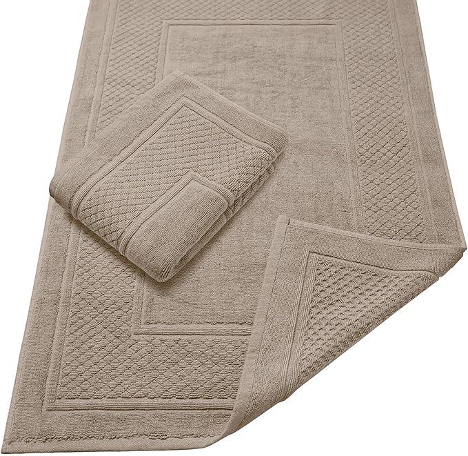 Avalon Towels Beige Bath Mat - 100% Cotton Set of 2 Absorbent Bathmat - Bathroom Mats Quick Dry Bath Mats for Bathrooms (22x34 Inches) - ModernBath