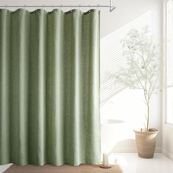 Jowels Sage Green Linen Shower Curtain, Boho Farmhouse Shower Curtain Set for Bathroom, 200GSM Luxury Weighted Water Resistant Fabric Textured Shower Curtains with 12 Metal Hooks, 72Wx78H - ModernBath